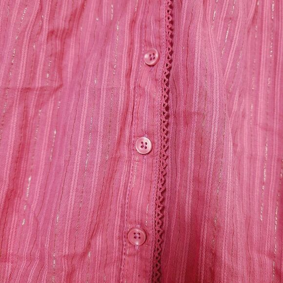 Pilcro Top‎ 4 Raspberry Red Embroidered Lace Metallic Thread Button-Front Blouse - Picture 6 of 11